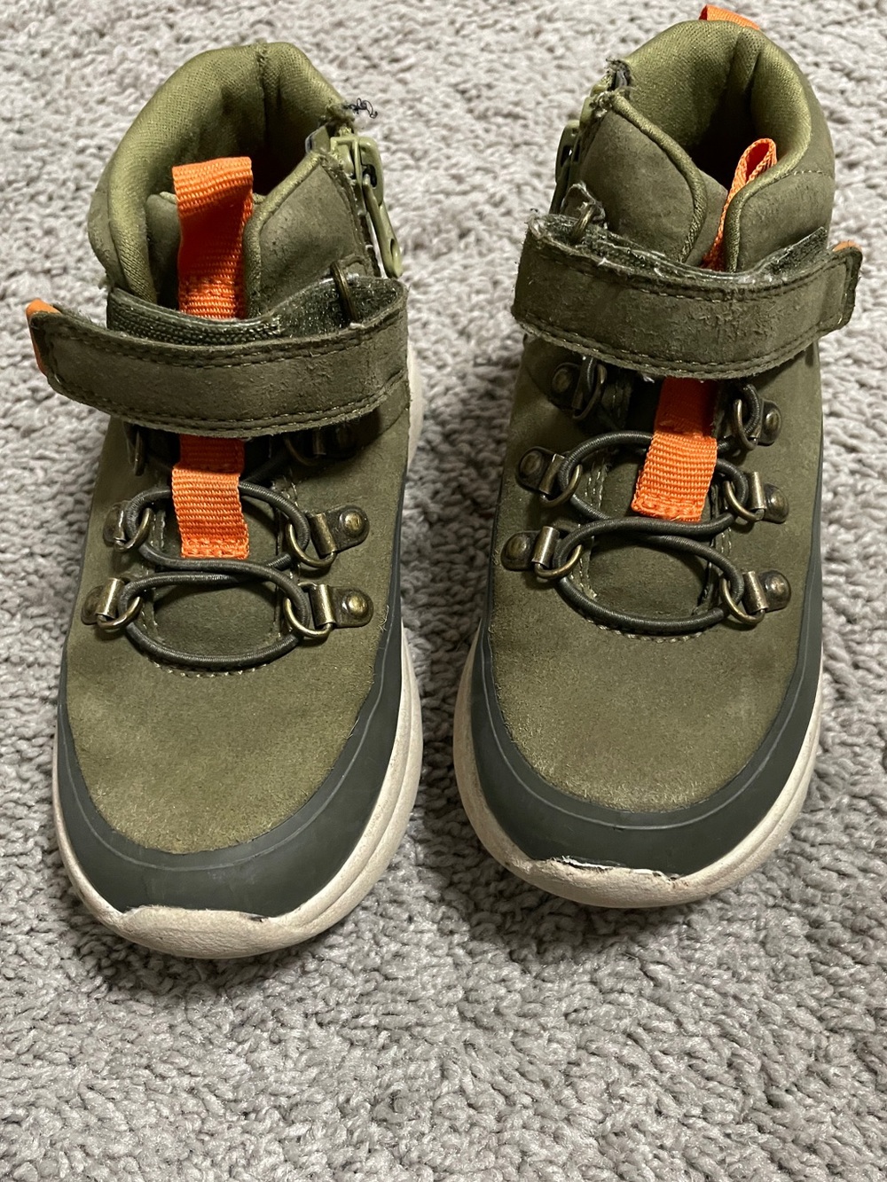 Cat & Jack Toddler Boys Size 9 Olive Green Hiking Sneaker Boots Orange